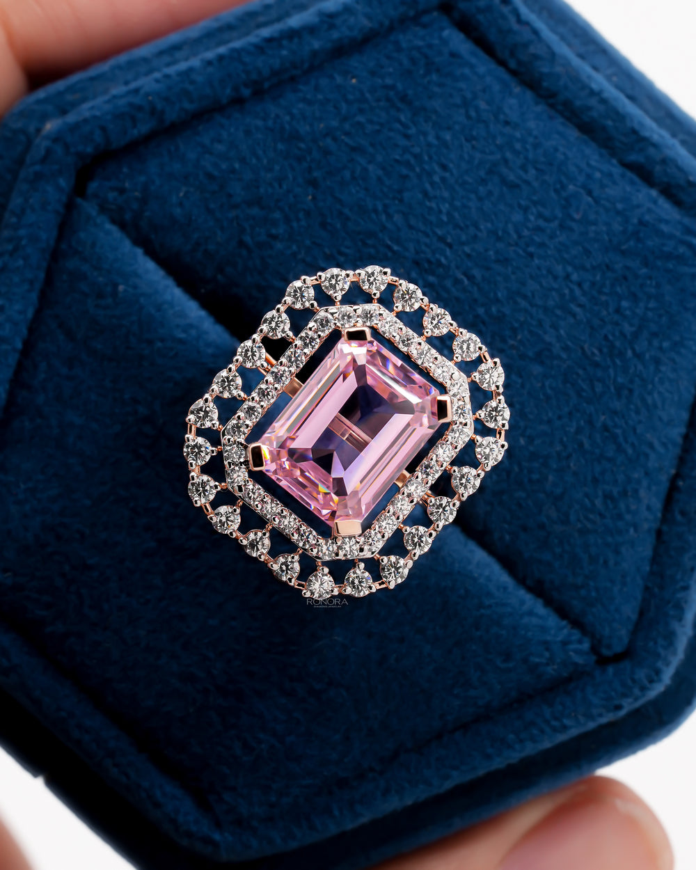 Pink Emerald Cut Ring, Design code: R101