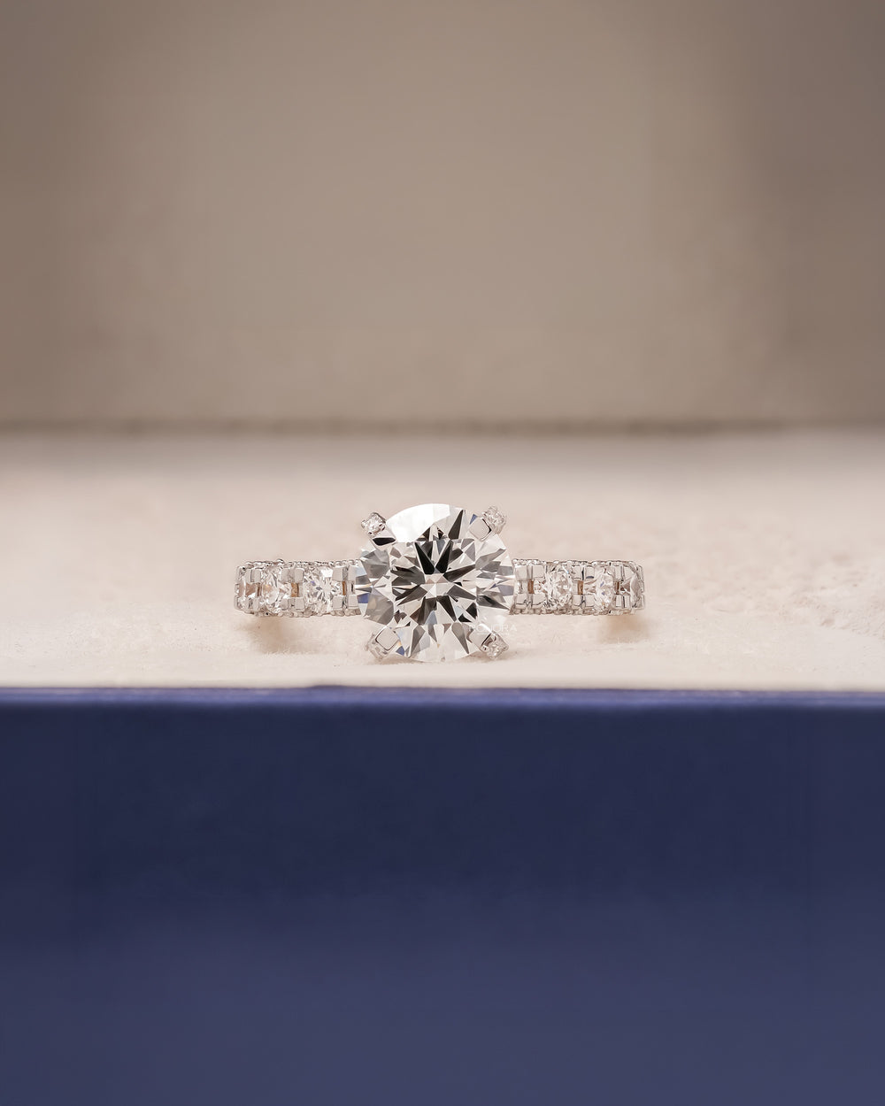 Round Bridal Side Stone Ring, Design code: R86