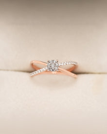 Evelyne round lab grown diamond split-shank ring in rose gold inside Ronora box