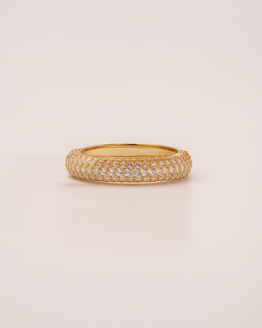 Valence wide lab grown diamond pavé band in yellow gold inside Ronora box