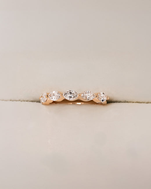 Juliette round lab grown diamond five-stone band in yellow gold inside Ronora box