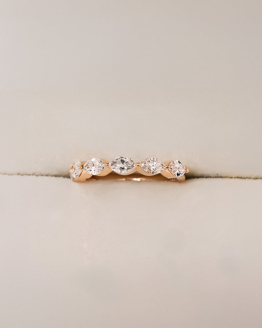 Juliette round lab grown diamond five-stone band in yellow gold inside Ronora box