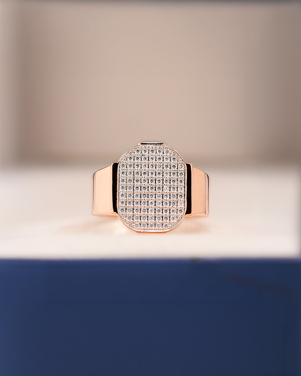 Bastien square lab grown diamond pavé signet ring in rose gold inside Ronora box