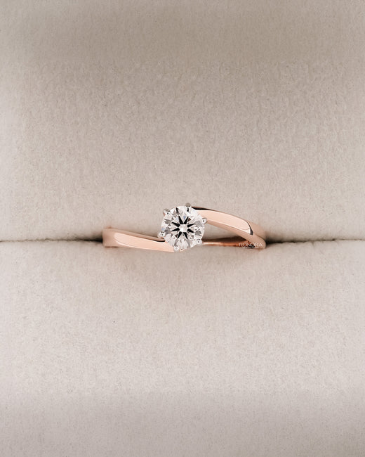 Ariane round lab grown diamond bypass ring in rose gold inside Ronora box