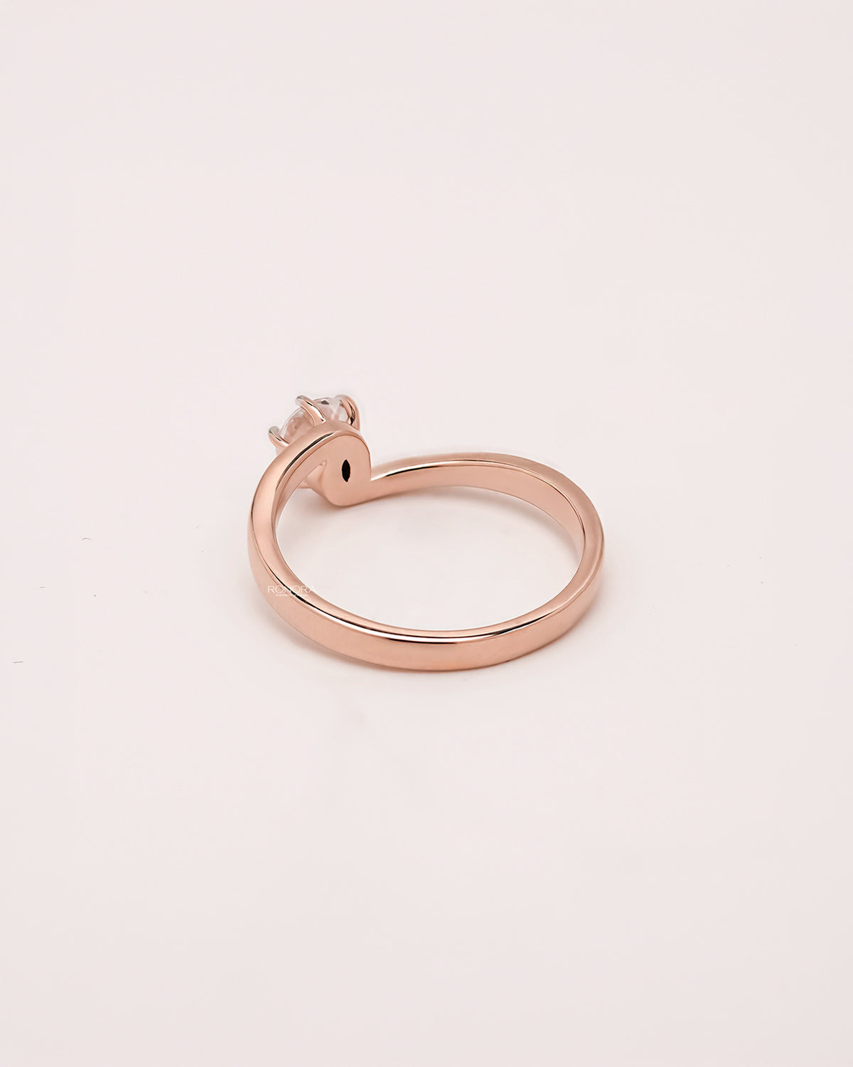 Back view of round lab grown diamond bypass ring showing band and gallery detail