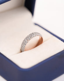 Estelle wide lab grown diamond pavé band in rose gold inside Ronora box