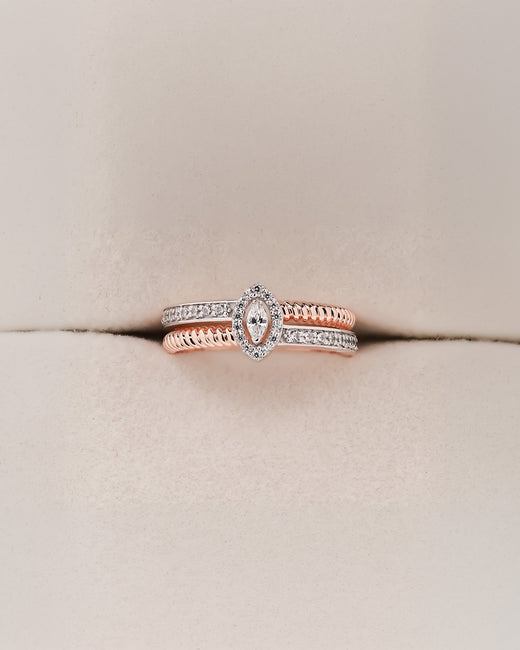 Maris marquise lab grown diamond double pavé ring in rose gold inside Ronora box