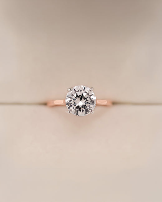 Clarisse round moissanite solitaire ring in rose gold front view