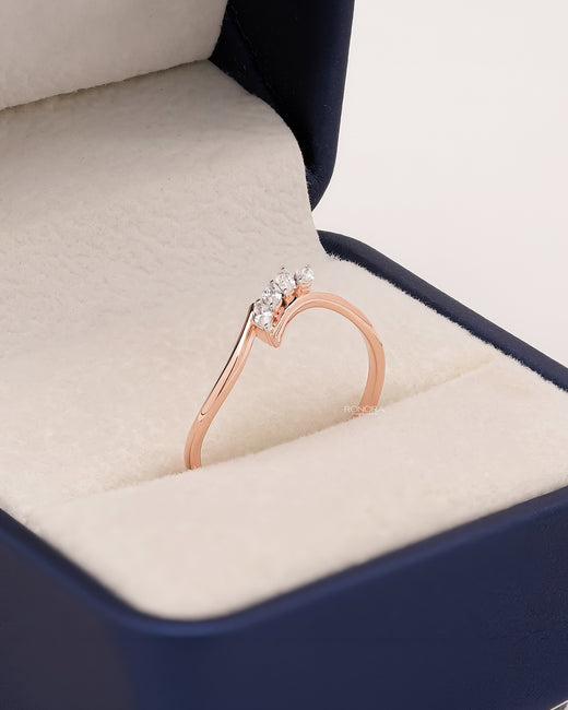 Annelise marquise lab grown diamond curved ring in rose gold inside Ronora box