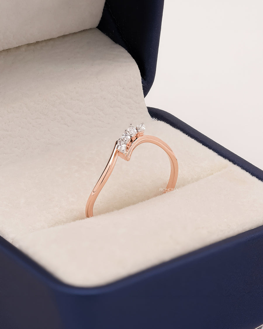 Annelise marquise lab grown diamond curved ring in rose gold inside Ronora box