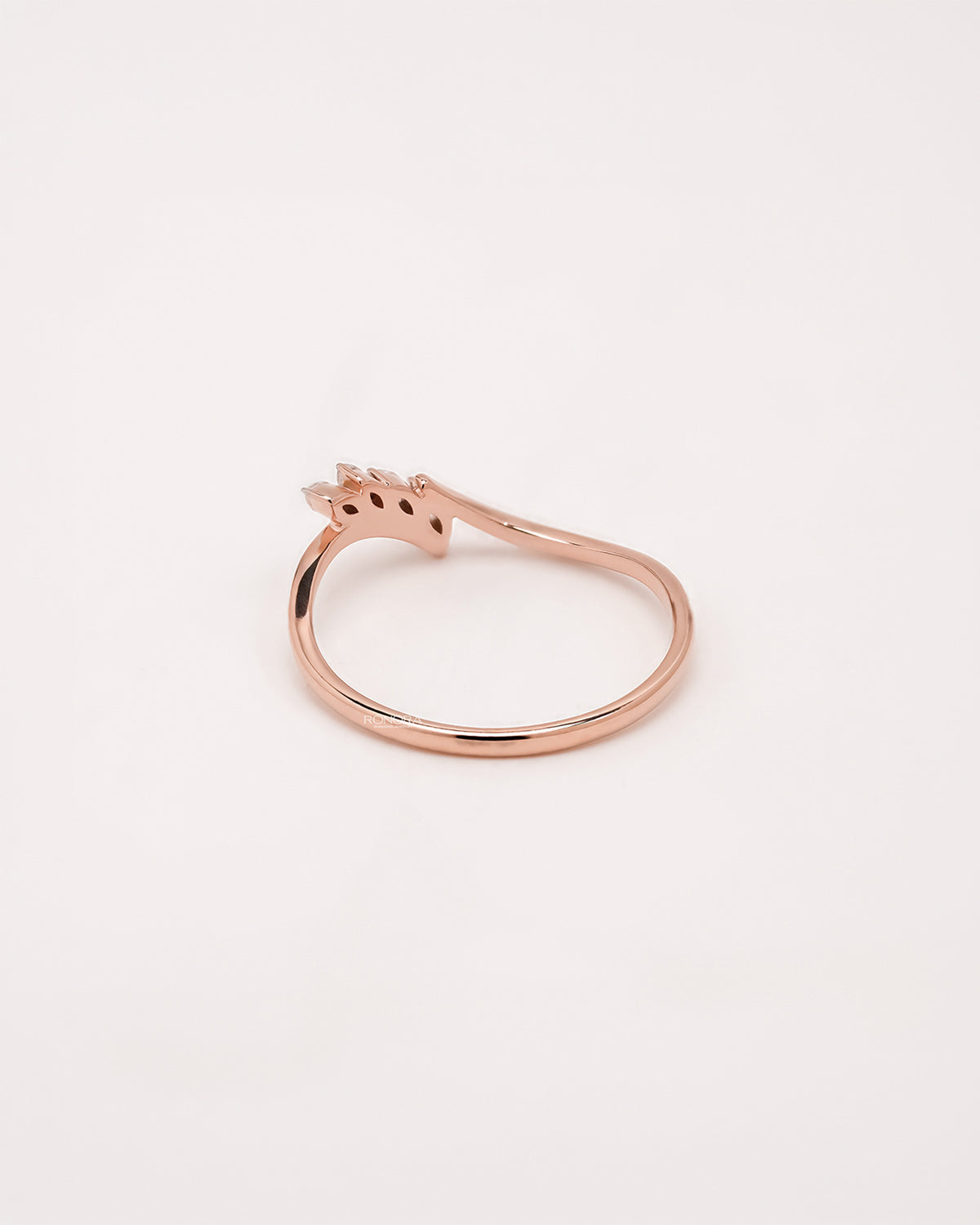 Back view of marquise lab grown diamond curved ring showing band detail