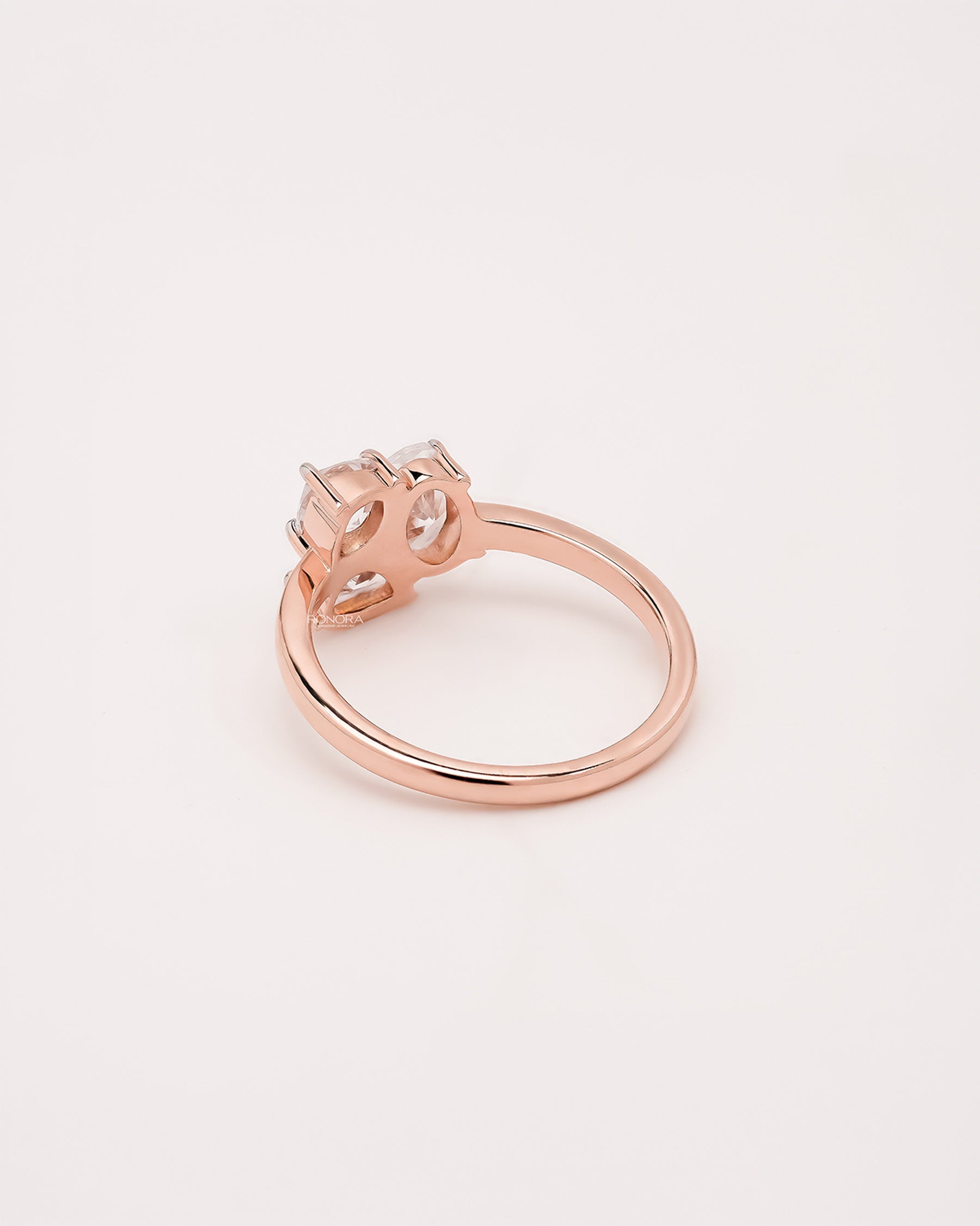 Back view of oval lab grown diamond cluster ring showing band detail