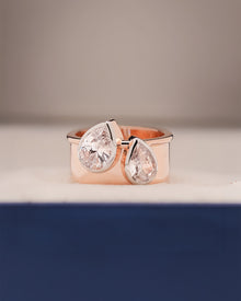 Odessa pear lab grown diamond bypass ring in rose gold inside Ronora box