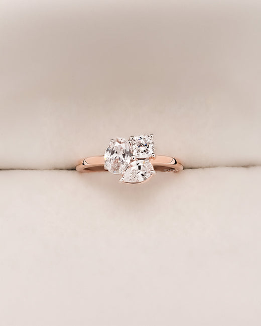 Celestine oval lab grown diamond cluster ring in rose gold inside Ronora box