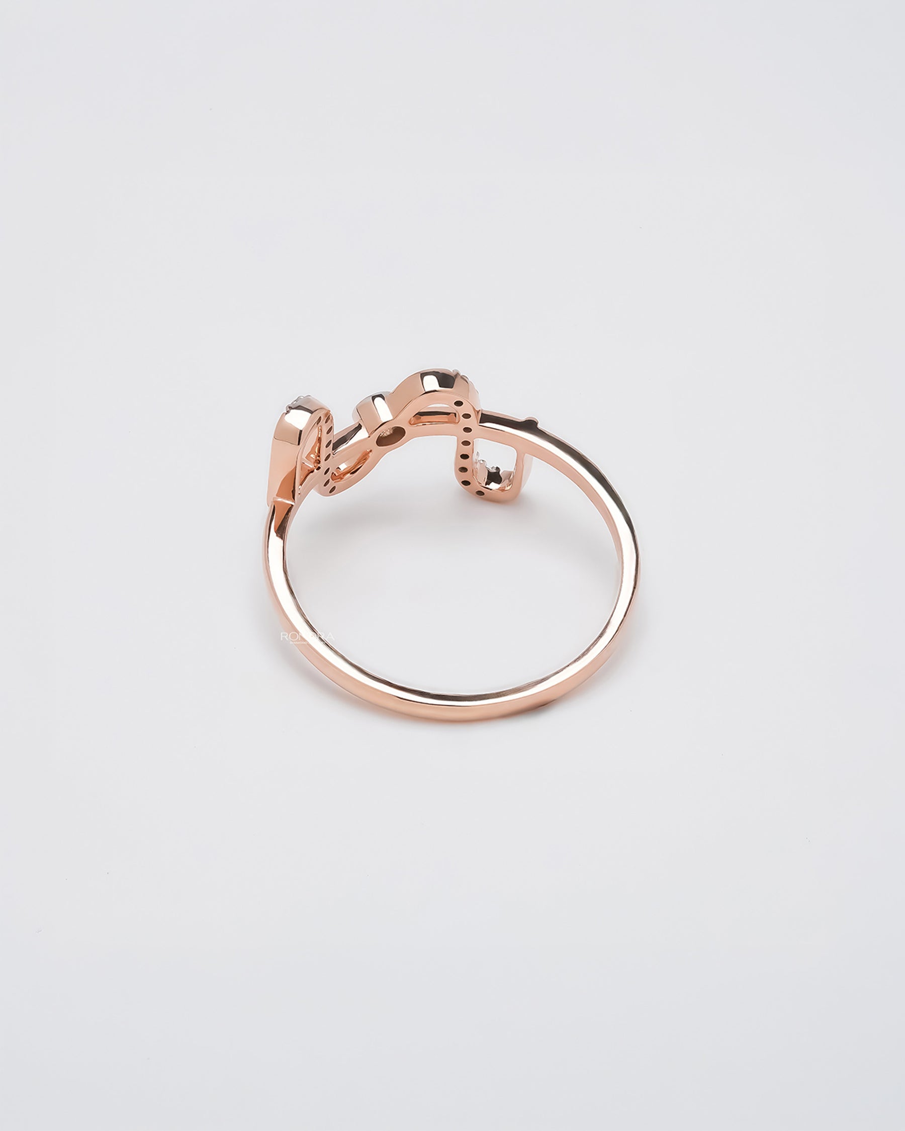 Back view of open lab grown diamond geometric ring showing band and gallery detail