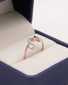 Coralie open lab grown diamond geometric ring in rose gold inside Ronora box
