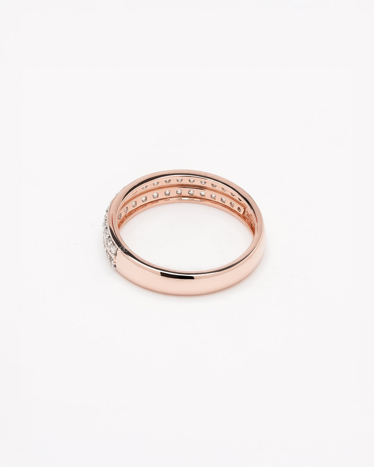 Back view of double-row lab grown diamond pavé band showing band and gallery detail