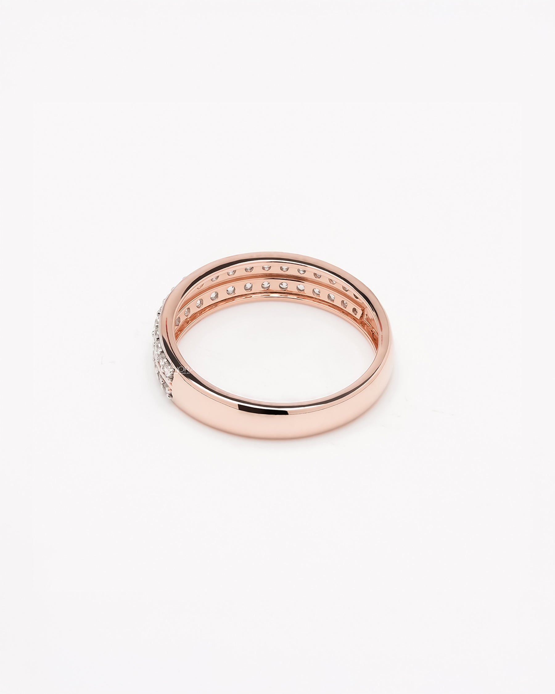 Back view of double-row lab grown diamond pavé band showing band and gallery detail