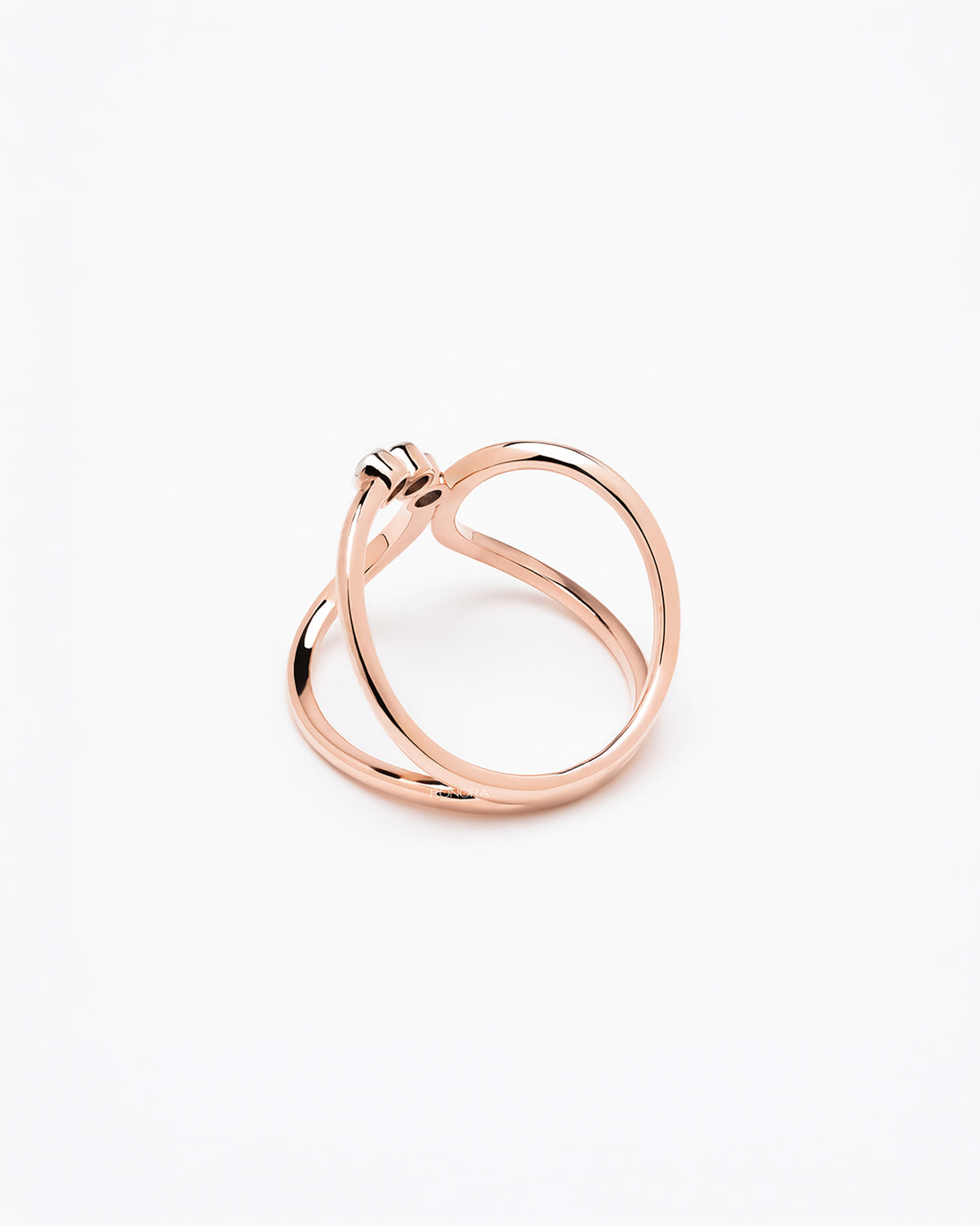 Back view of open lab grown diamond swirl ring showing band and gallery detail