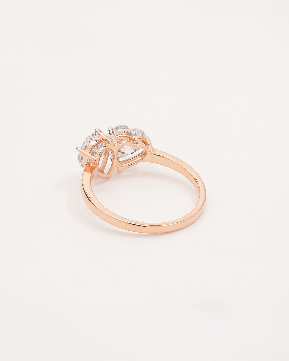 Back view of heart pear moissanite toi et moi ring showing band detail