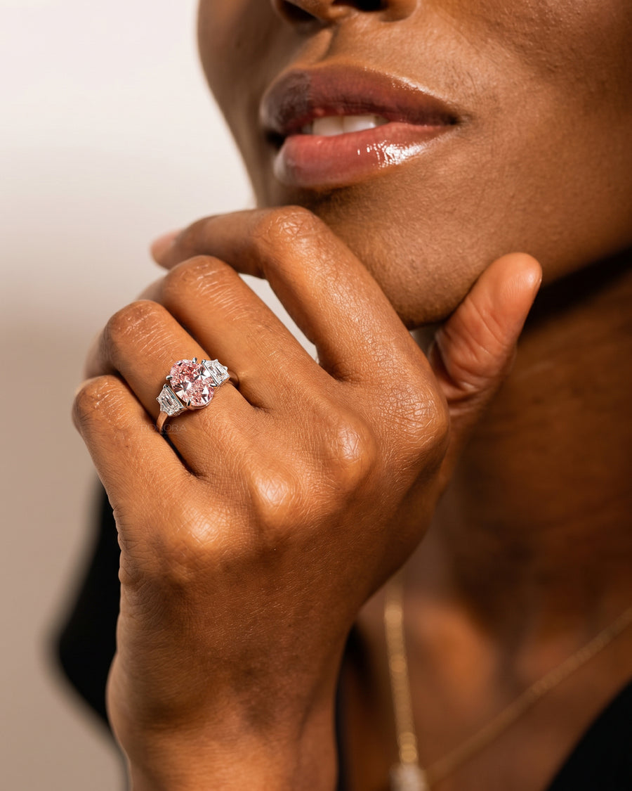 Roselle Pink Lab Grown Diamond Three-Stone Ring