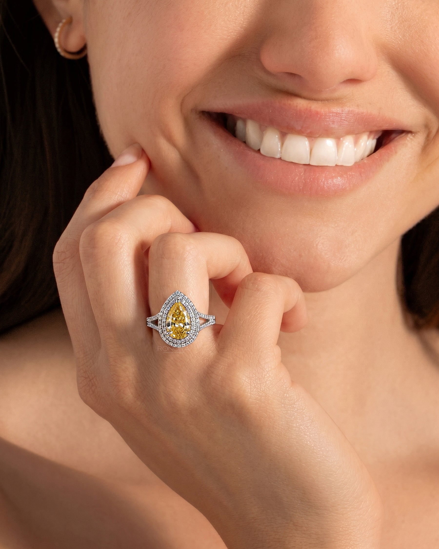 Solara Yellow Pear Lab Grown Diamond Halo Ring
