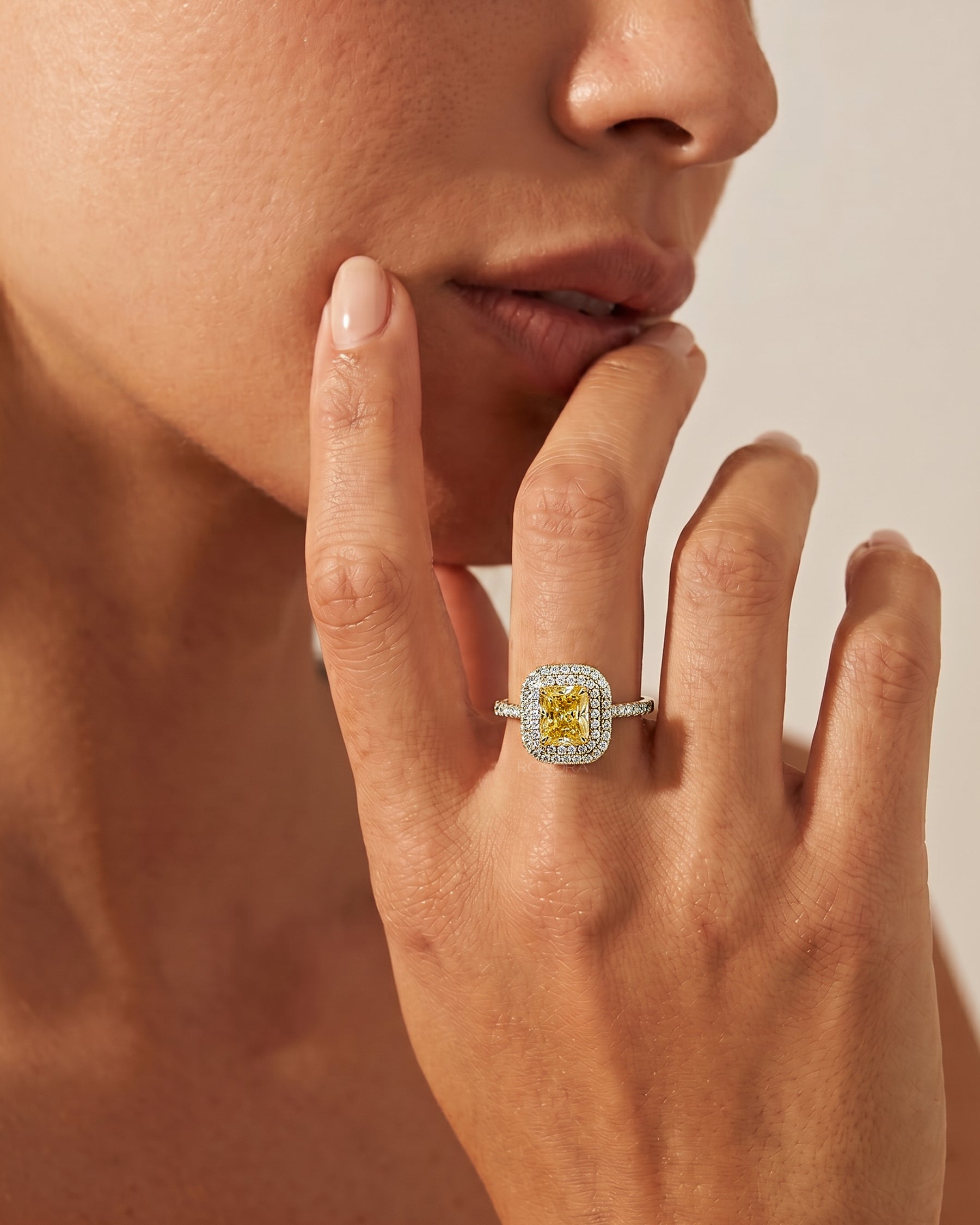 Elodie Yellow Radiant Lab Grown Diamond Halo Ring