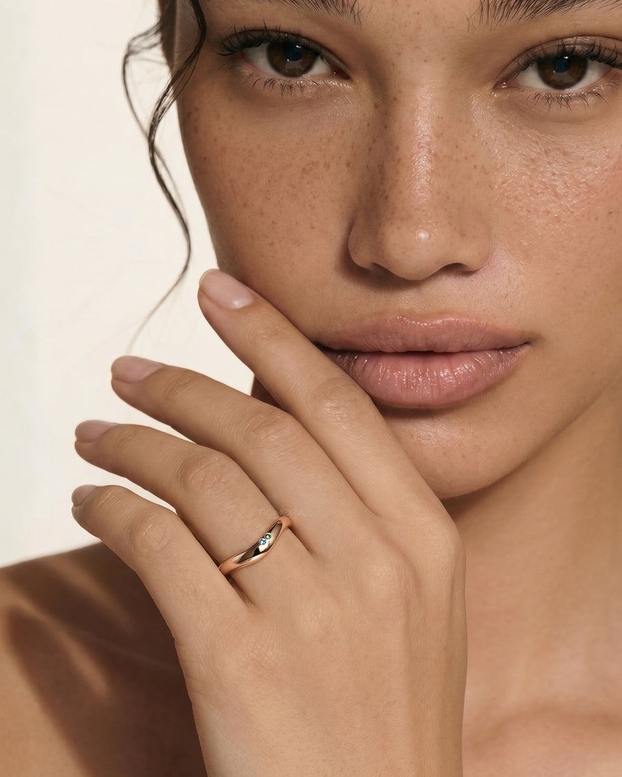 Lyra Blue Accent Lab Grown Diamond Curved Ring