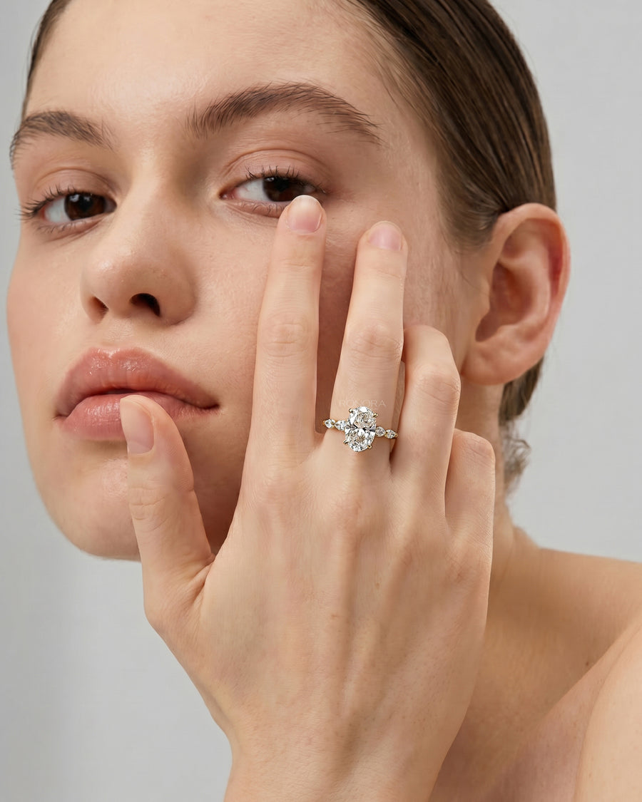 Celeste Oval Lab Grown Diamond Side-Stone Ring