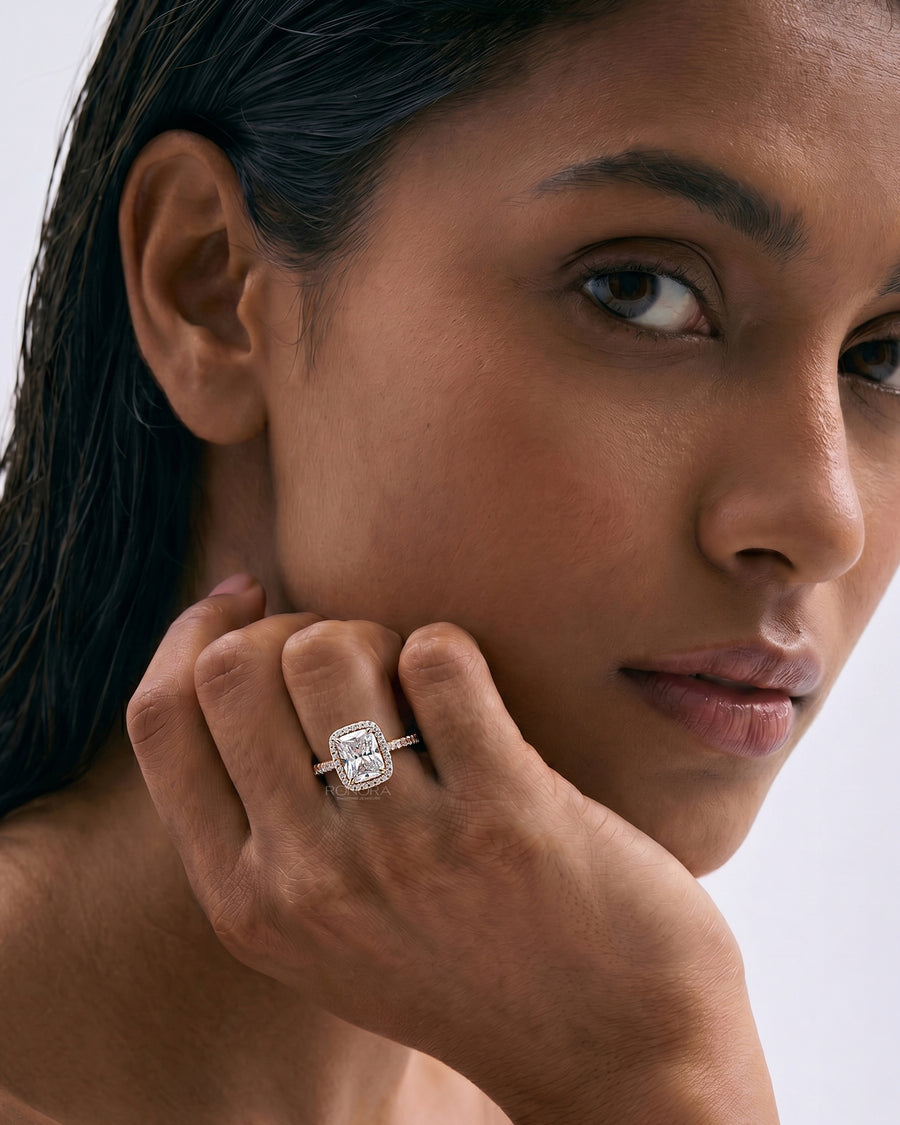 Celina Cushion Moissanite Halo Ring