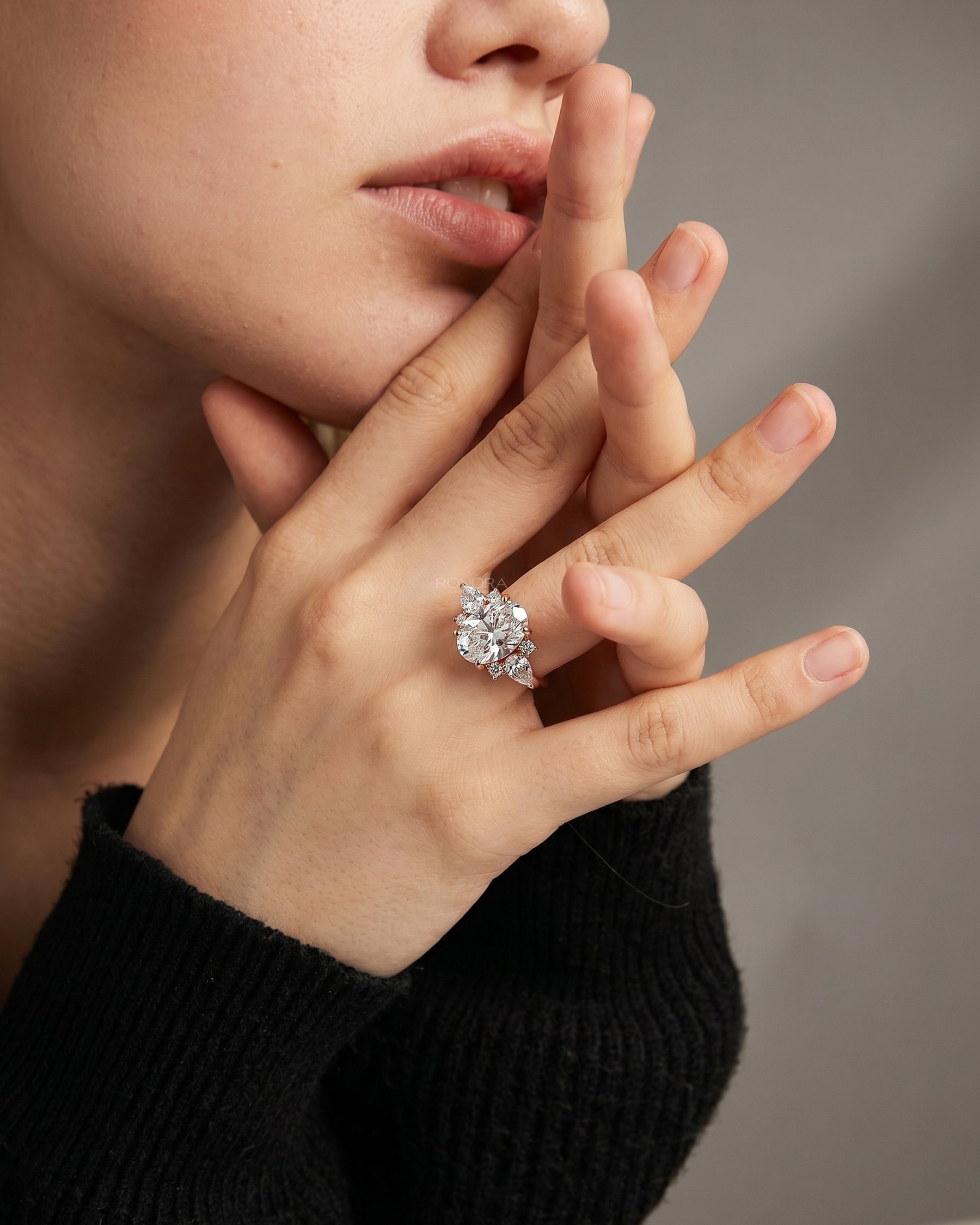 Isadora Oval Moissanite Three-Stone Ring