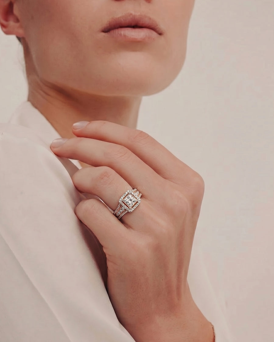 Genevieve Princess Lab Grown Diamond Halo Ring