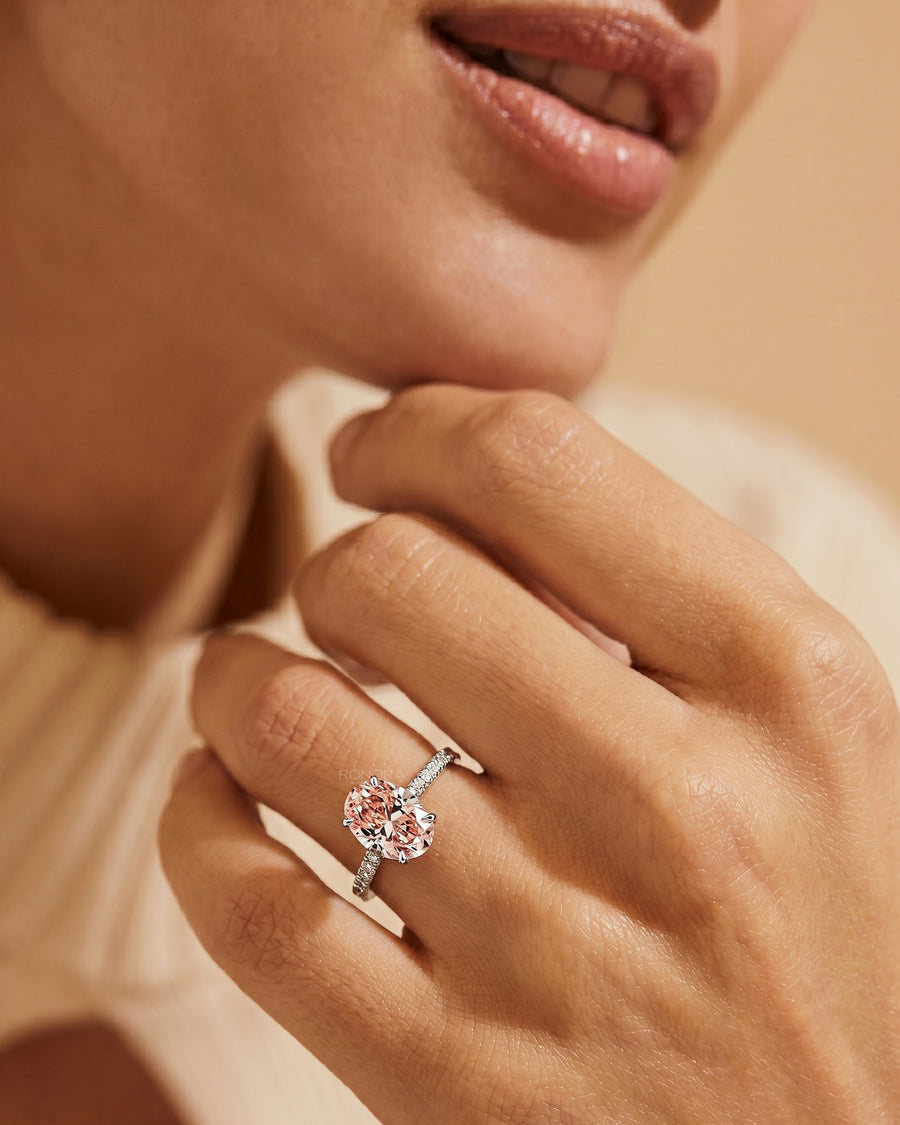 Rosalie Pink Oval Lab Grown Diamond Halo Ring