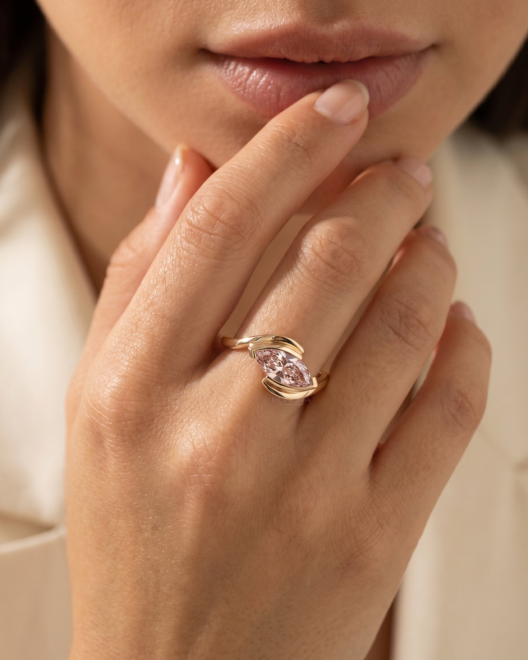 Viviana Pink Marquise Lab Grown Diamond Twist Ring
