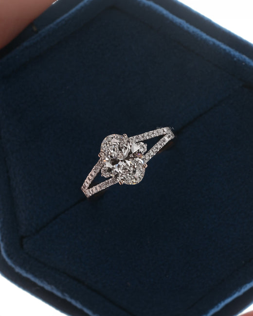 Florence oval lab grown diamond halo ring in white gold inside Ronora box