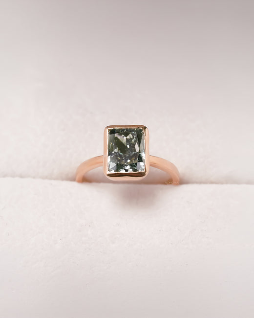 Seraphina green radiant lab grown diamond solitaire ring in rose gold front view