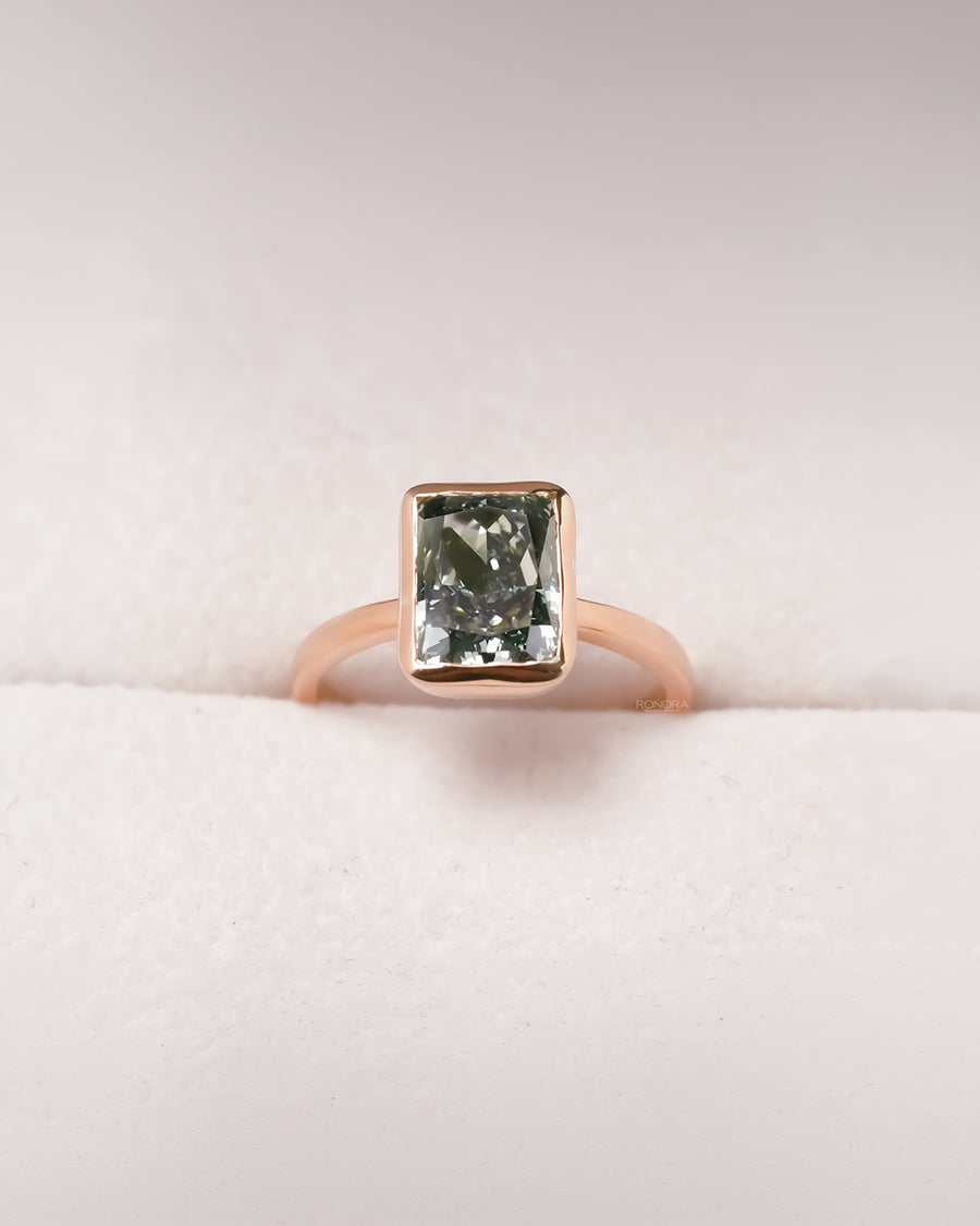 Seraphina green radiant lab grown diamond solitaire ring in rose gold front view