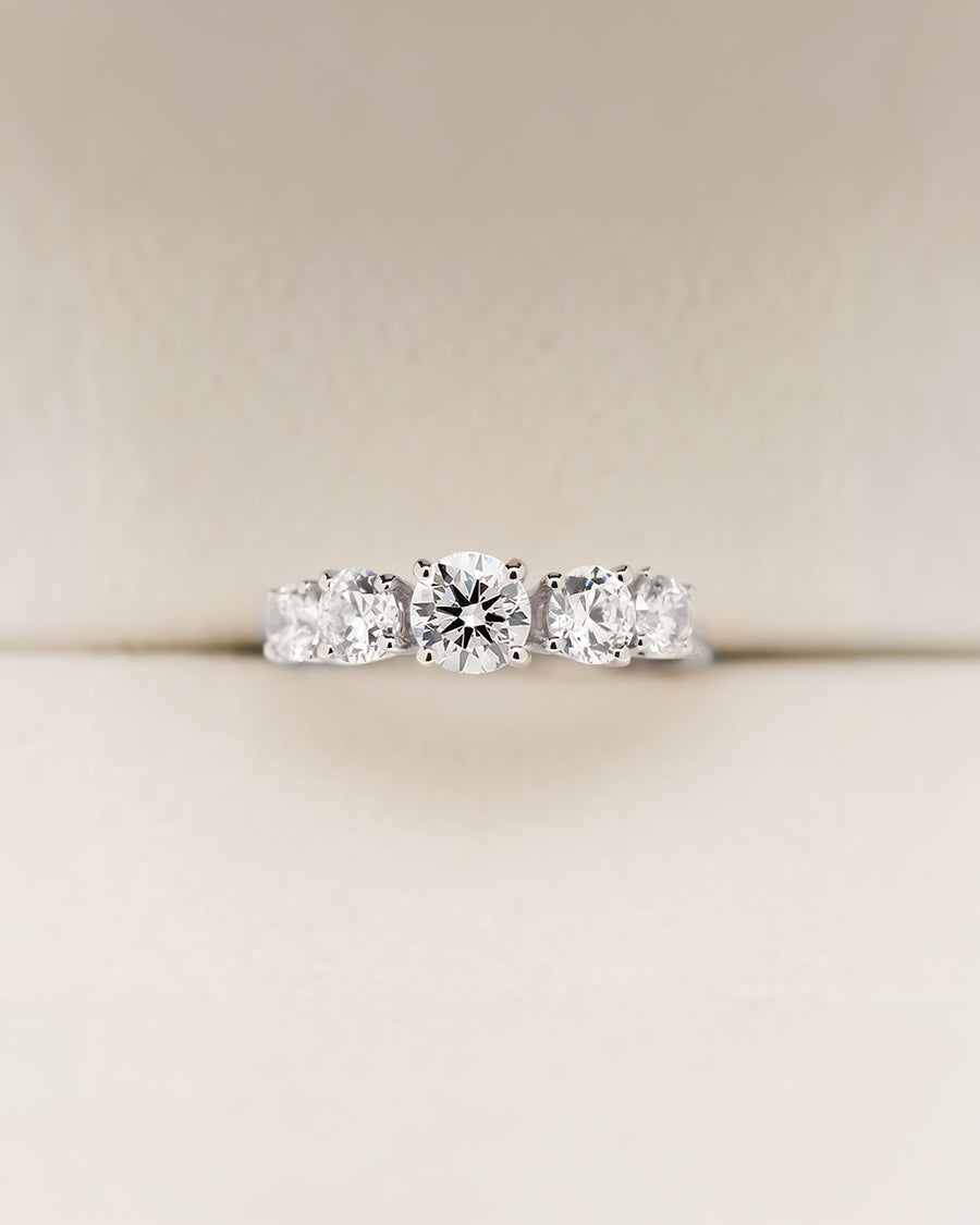 Eternelle round lab grown diamond five-stone ring in white metal front view
