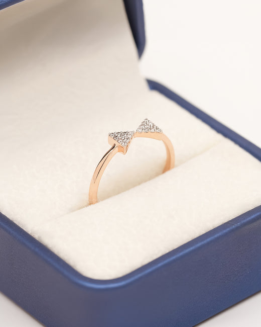 Arielle pavé bow lab grown diamond ring in rose gold inside Ronora box