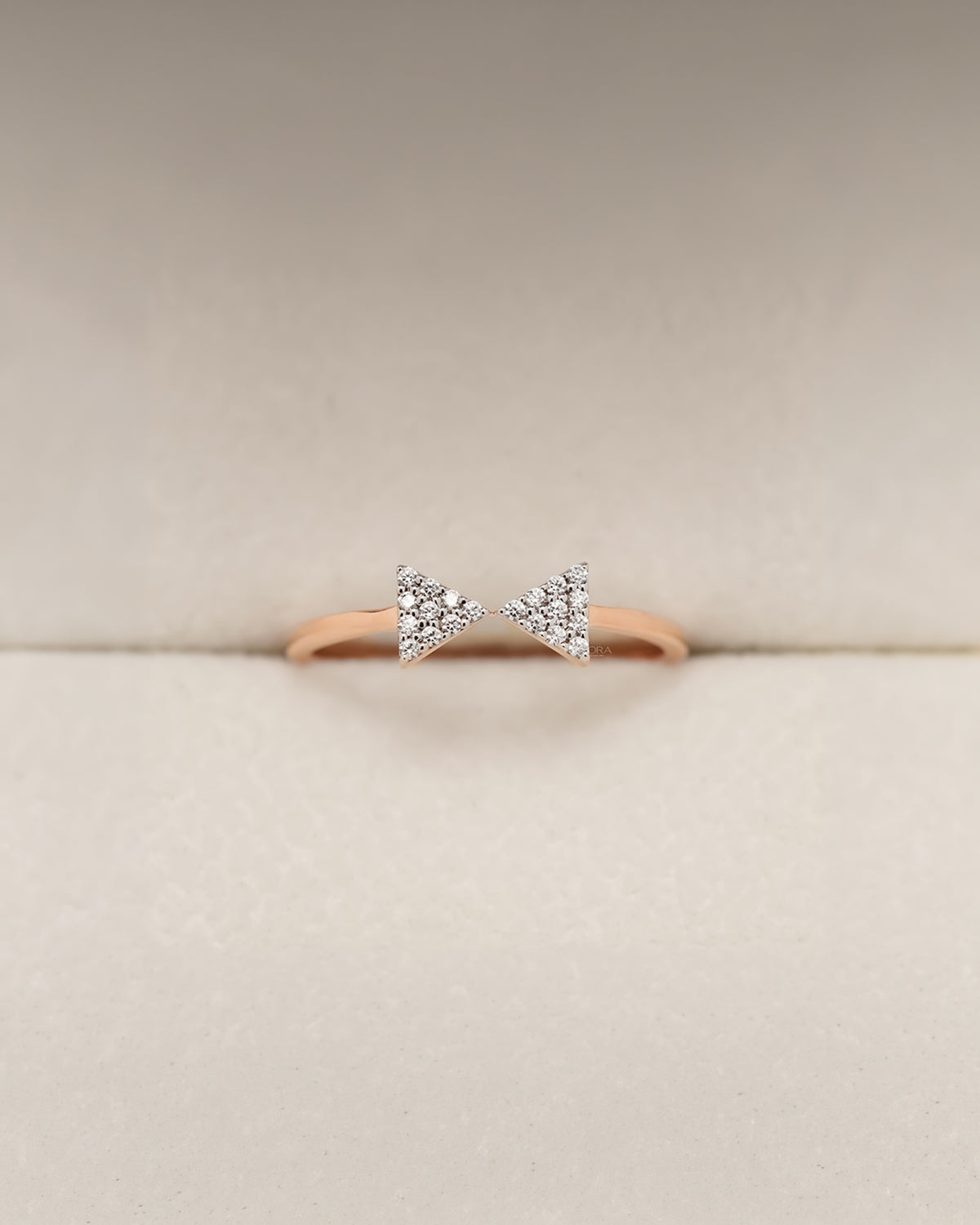 Rose gold lab grown diamond pavé bow ring front view