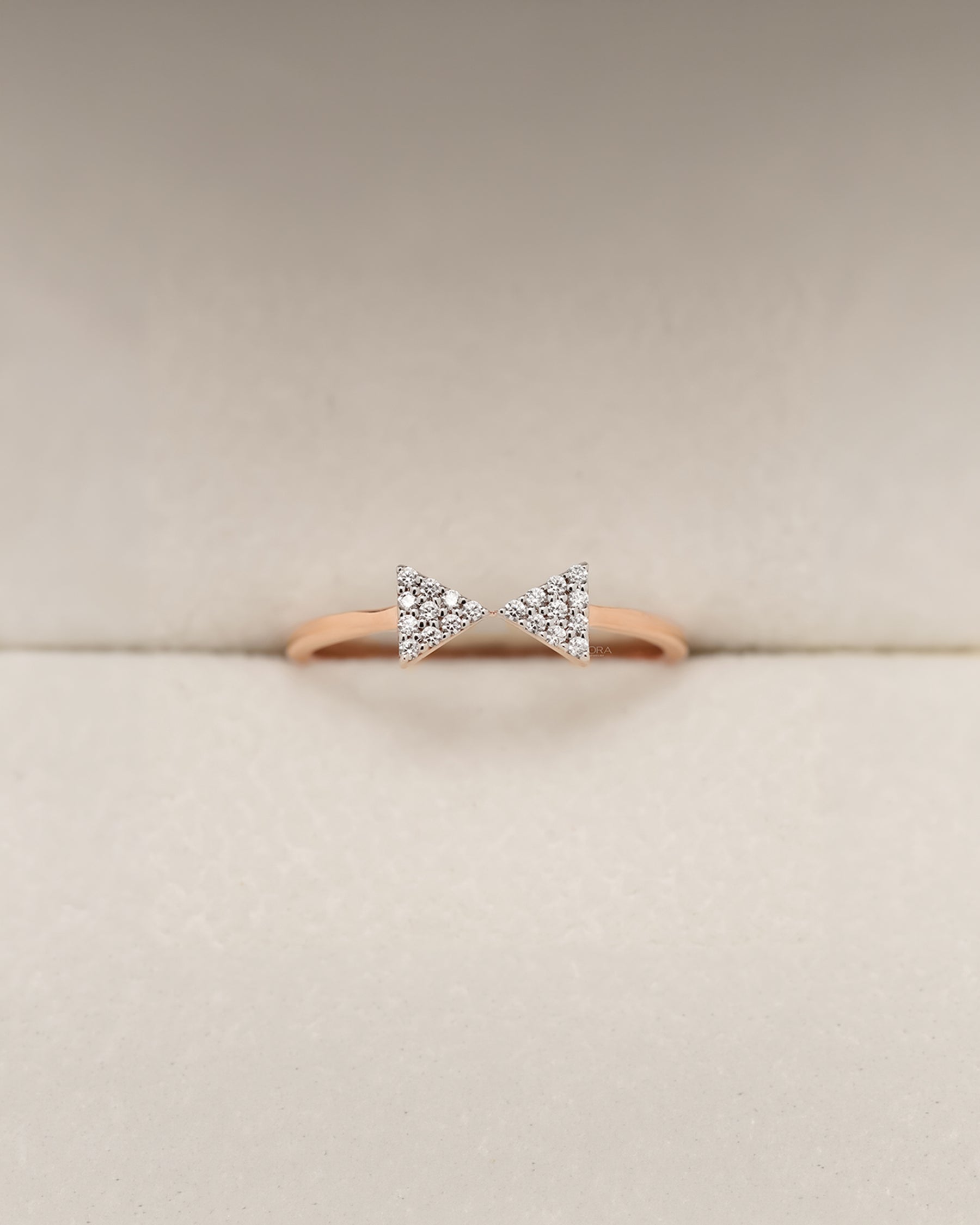 Rose gold lab grown diamond pavé bow ring front view