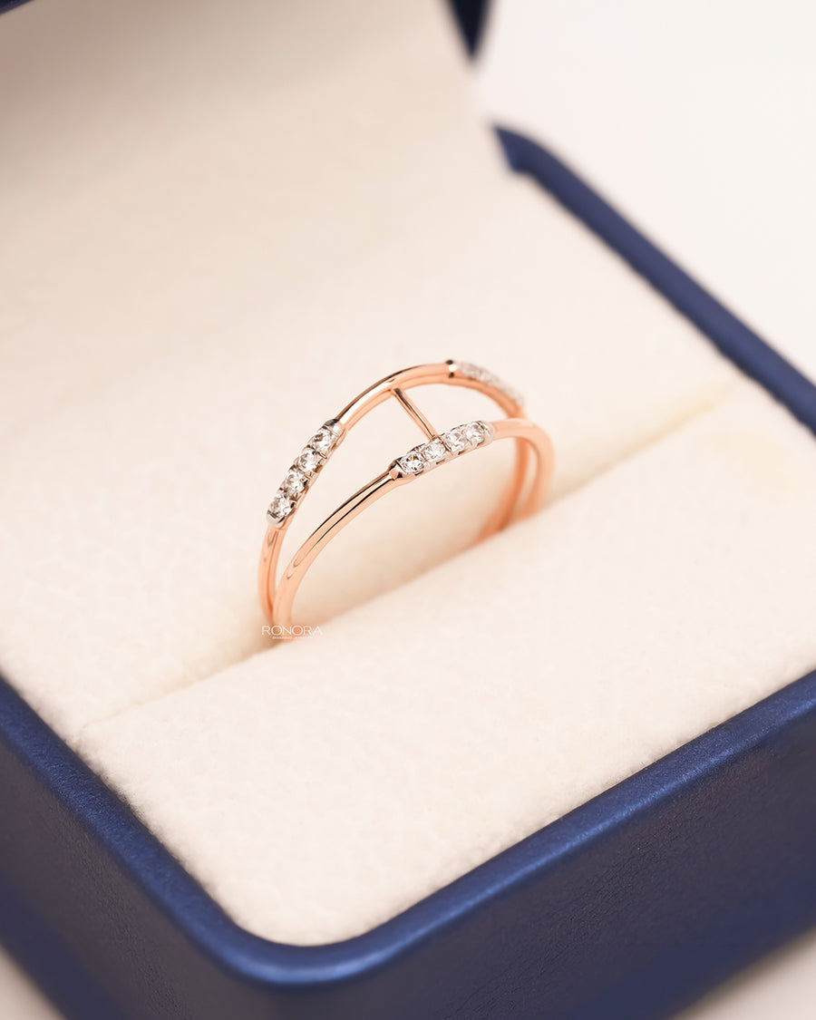 Nerissa open lab grown diamond bypass ring in rose gold inside Ronora box