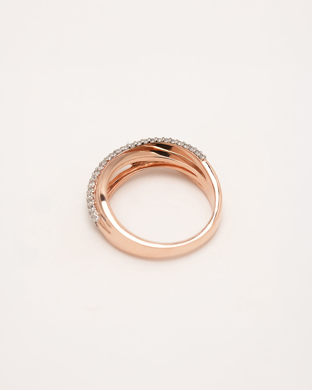 Back view of multi-row lab grown diamond pavé band showing band and gallery detail