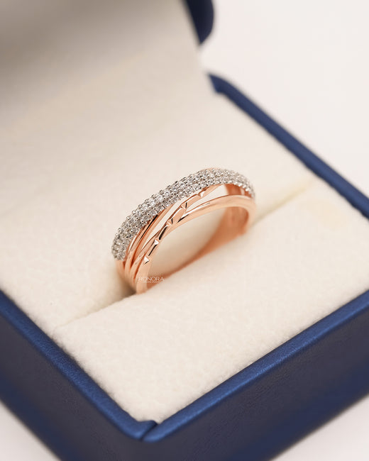 Marielle multi-row lab grown diamond pavé band in rose gold inside Ronora box