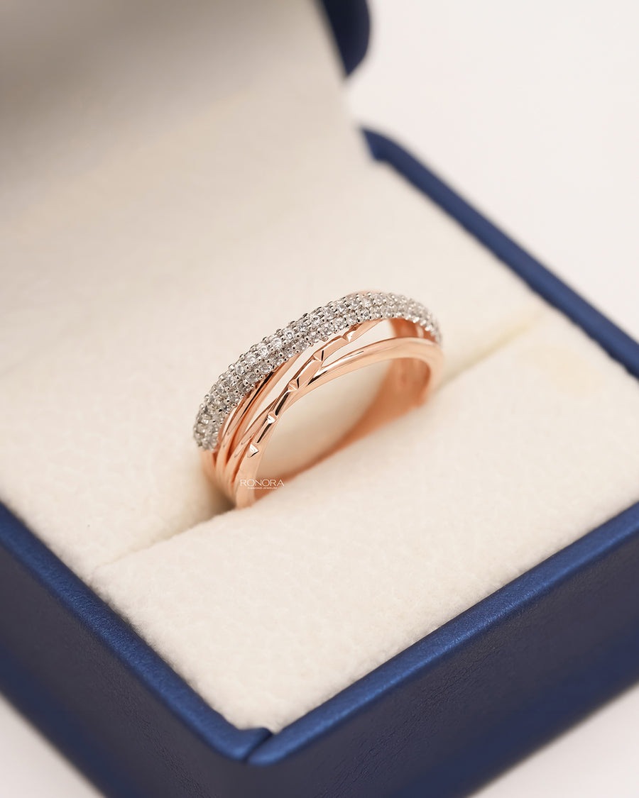 Marielle multi-row lab grown diamond pavé band in rose gold inside Ronora box
