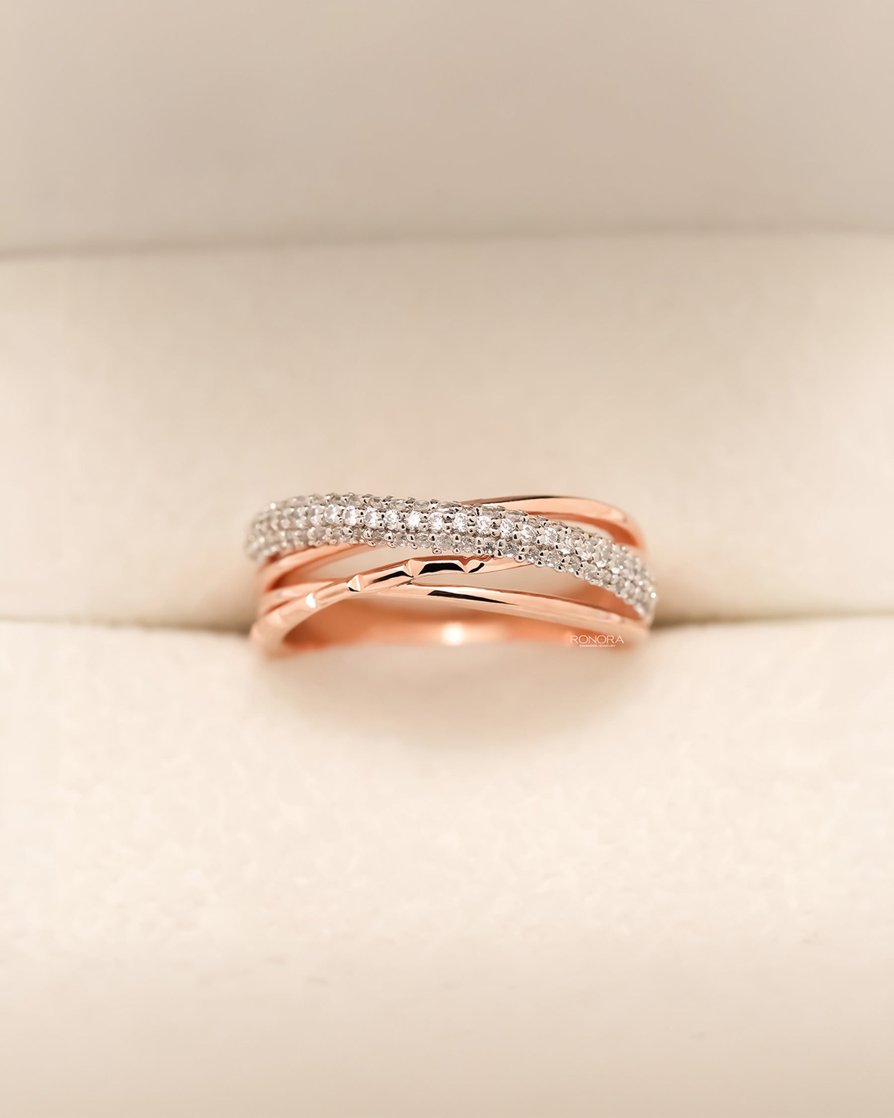 Angled view of multi-row lab grown diamond pavé band showing layered pavé setting