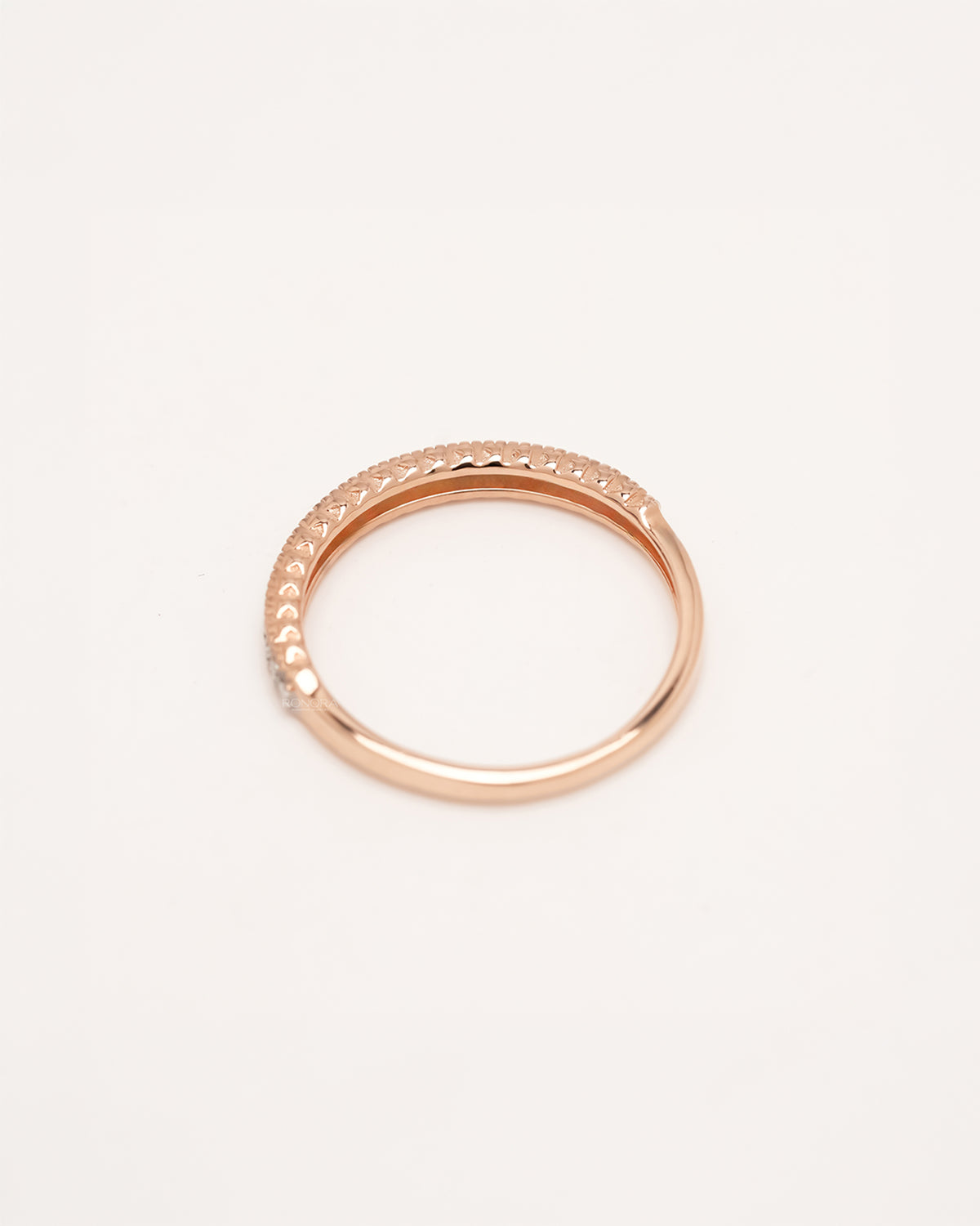 Back view of rose gold double-row lab grown diamond pavé band