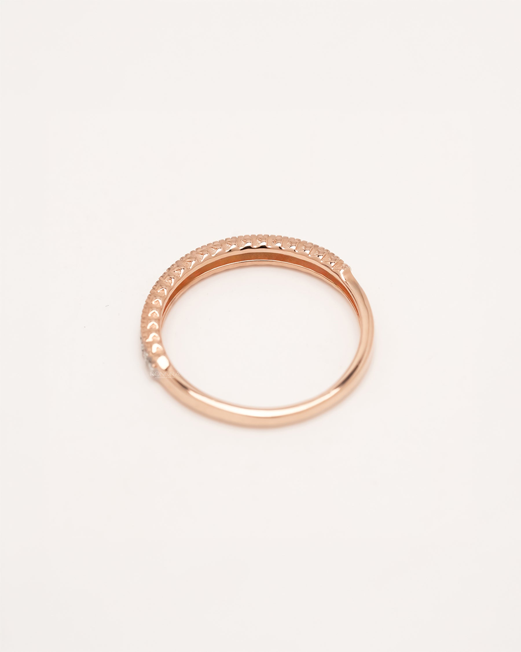 Back view of rose gold double-row lab grown diamond pavé band