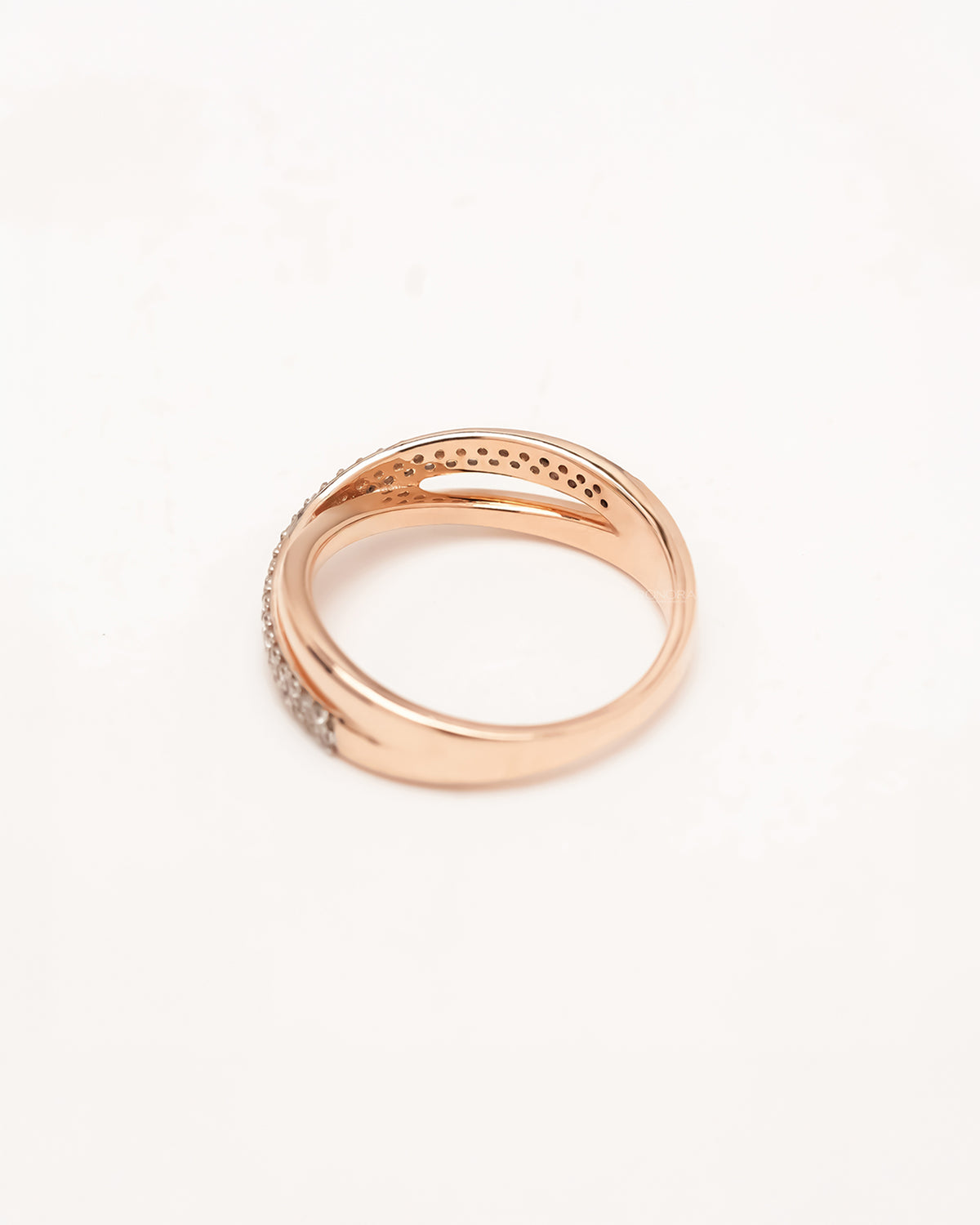 Back view of rose gold double-row lab grown diamond pavé band