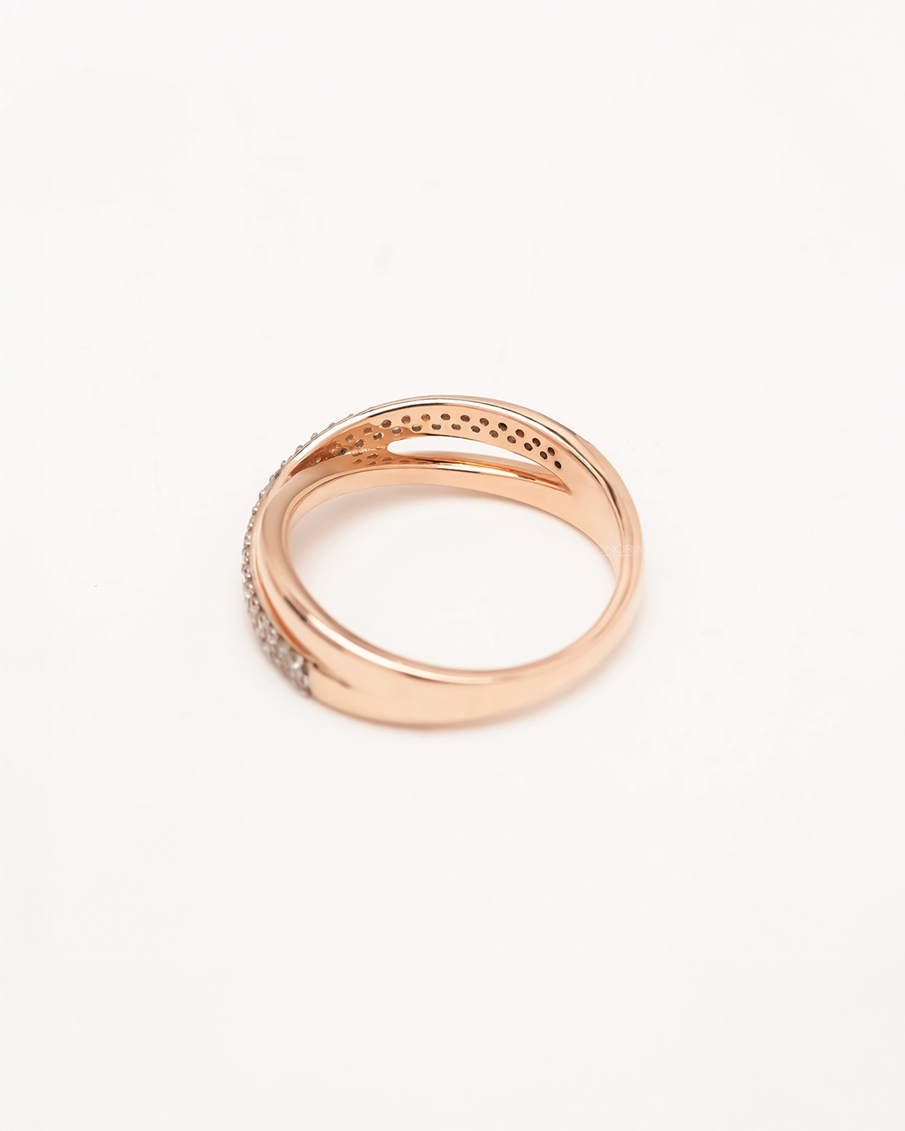 Back view of rose gold double-row lab grown diamond pavé band